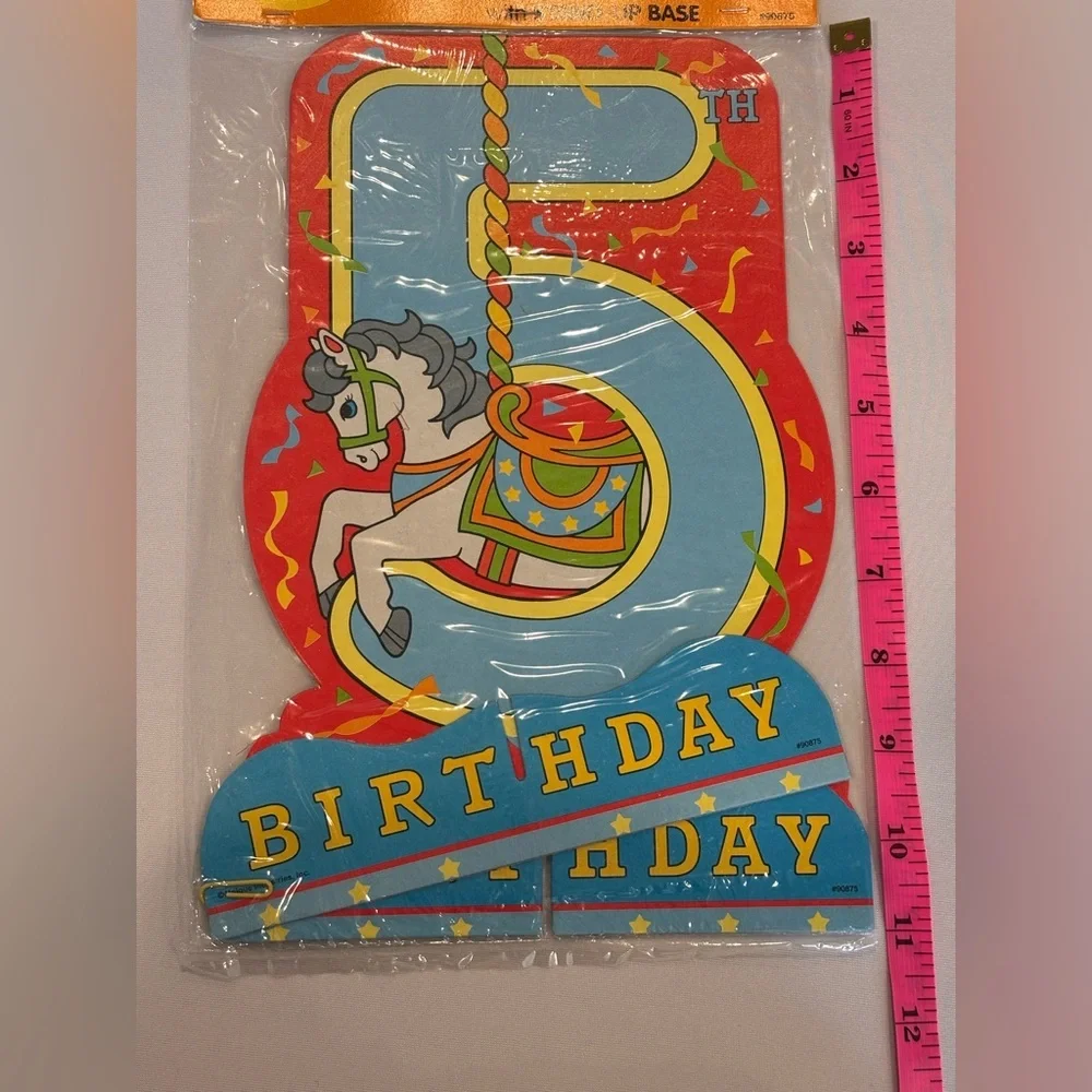 VINTAGE Adorable Carousel Themed Birthday Centerpiece Number 5 Red and‎ Blue NIB